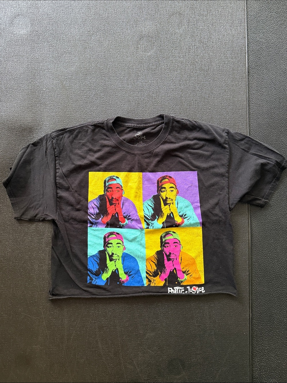 Poetic Justice Colorblock Pop Art Tupac Graphic Crop Top Tee - Black